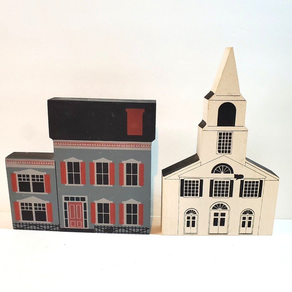 Vtg 1986 The Cat's Meow Village Westbrook House and Chepachet Union Church Wood
